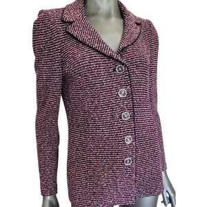 131B. Vtg. St. John Pink and Black Tweed Blazer - Size 6
